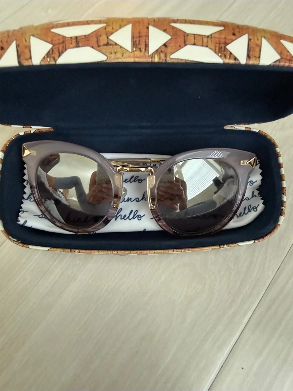 Stella & Dot Taupe Cat-Eye Sunglasses with Gold Accents